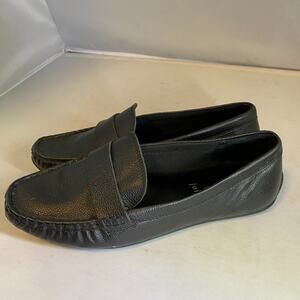 JOIE 8.5  Pebbled Leather Loafers Driving Shoes Moccasins Black Flats